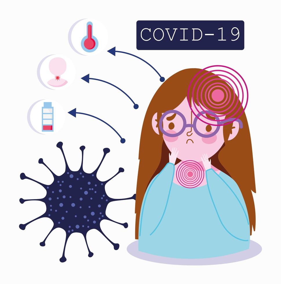 infografía de síntomas de covid-19 y coronavirus vector