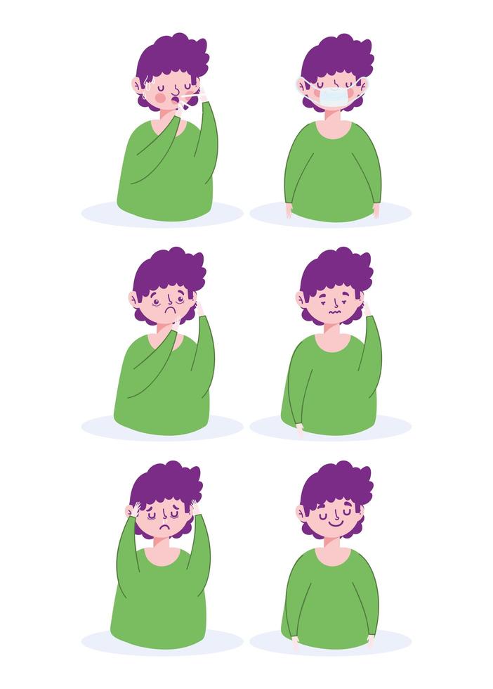 Patient with viral symptoms icon set vector