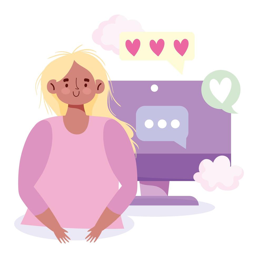 Young lady communication via computer vector