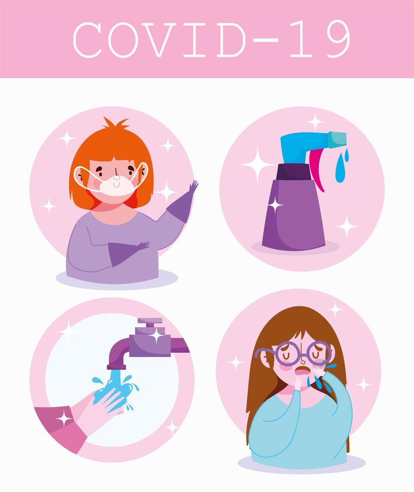 Covid-19 infographic with people and prevention information vector