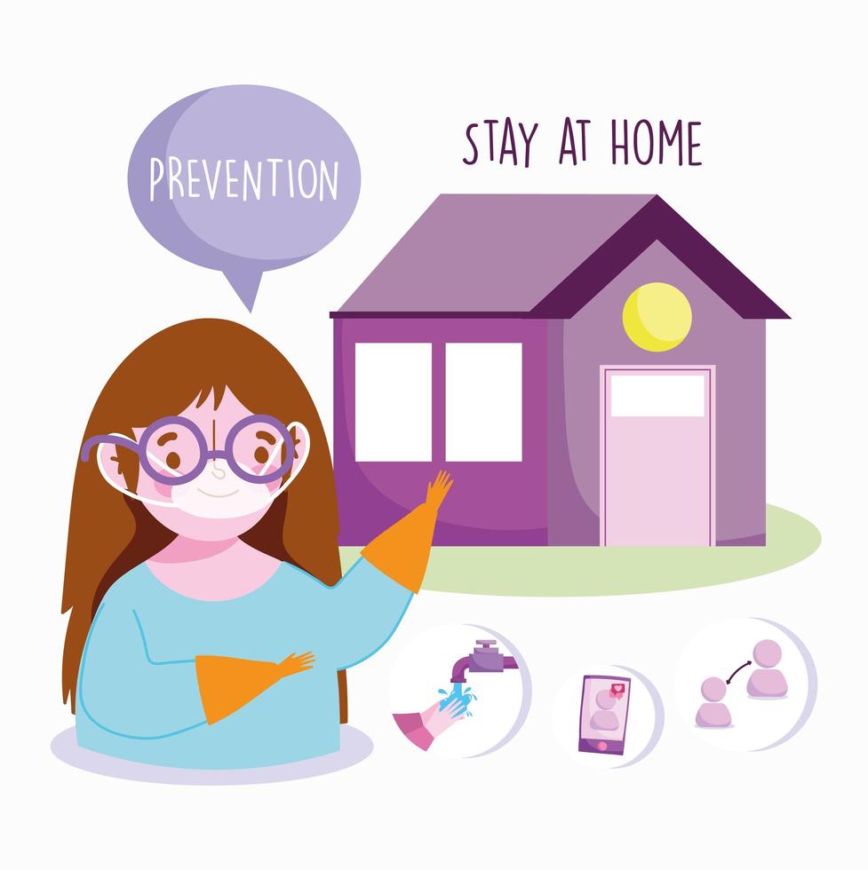 Girl wearing a face mask giving prevention tips vector
