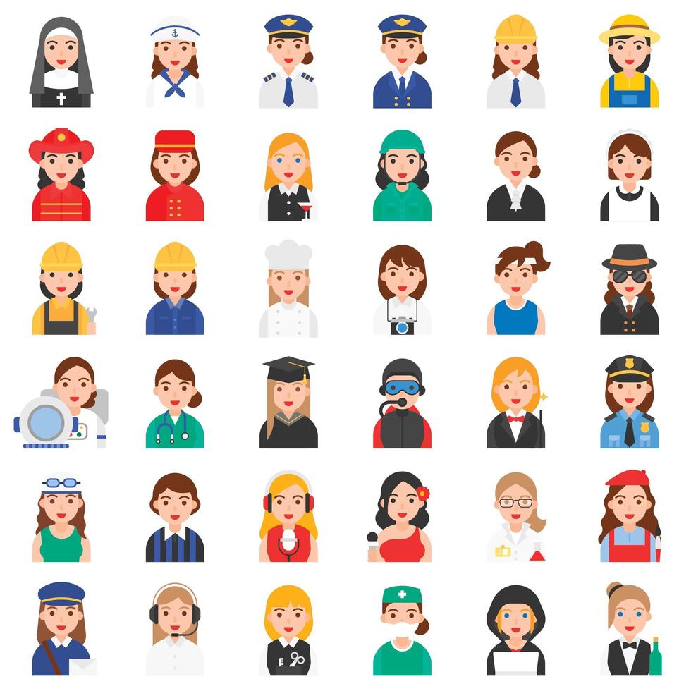 Female Profession Icon Set  vector