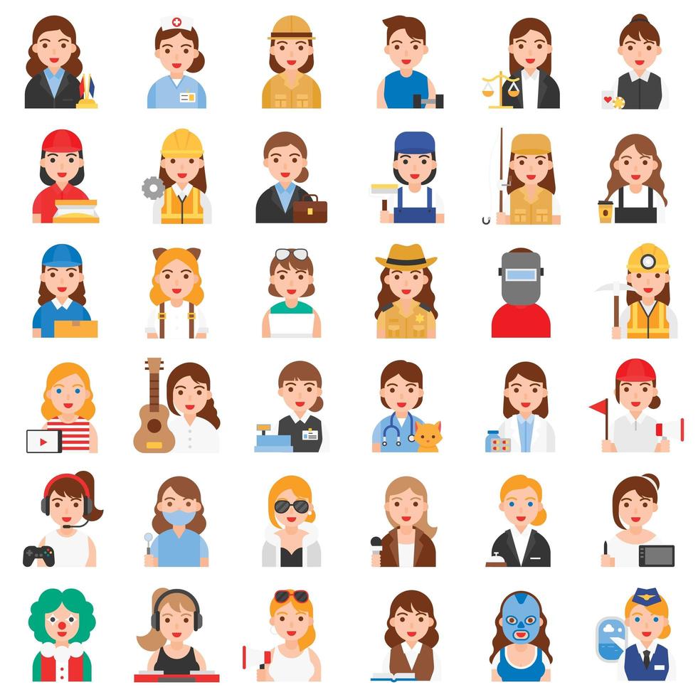 Female Profession and job related icon set  vector