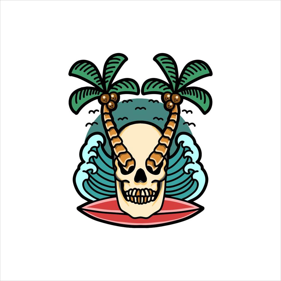 Tropical skull surfing tattoo vector