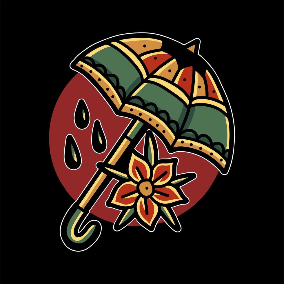 Umbrella and flower tattoo vector