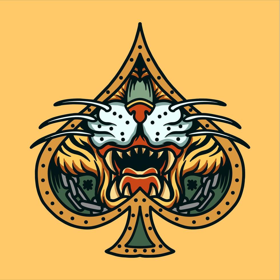 Tiger face in spade frame tattoo vector