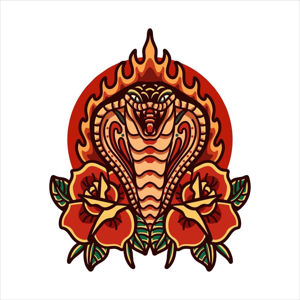 Cobra with roses tattoo vector