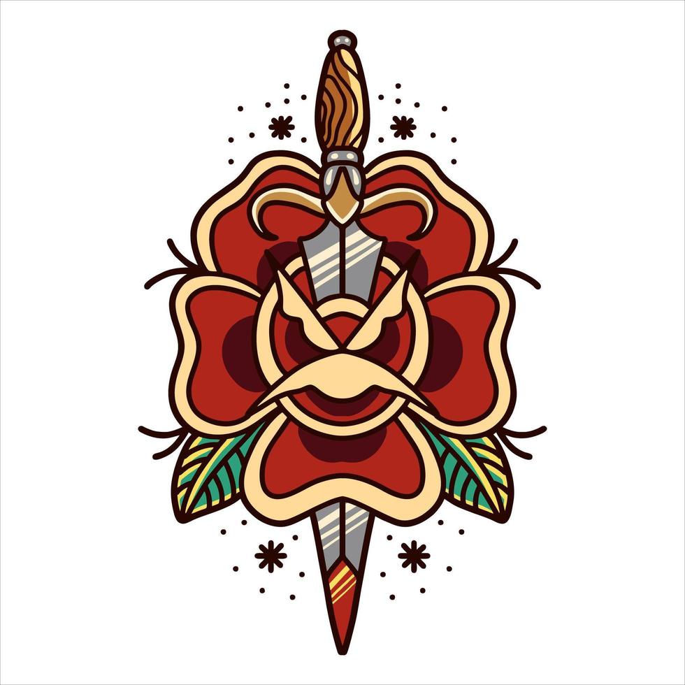 Rose and dagger tattoo vector