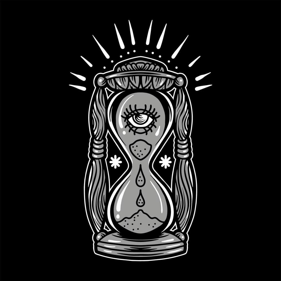 tatuaje de reloj de arena negro y gris vector