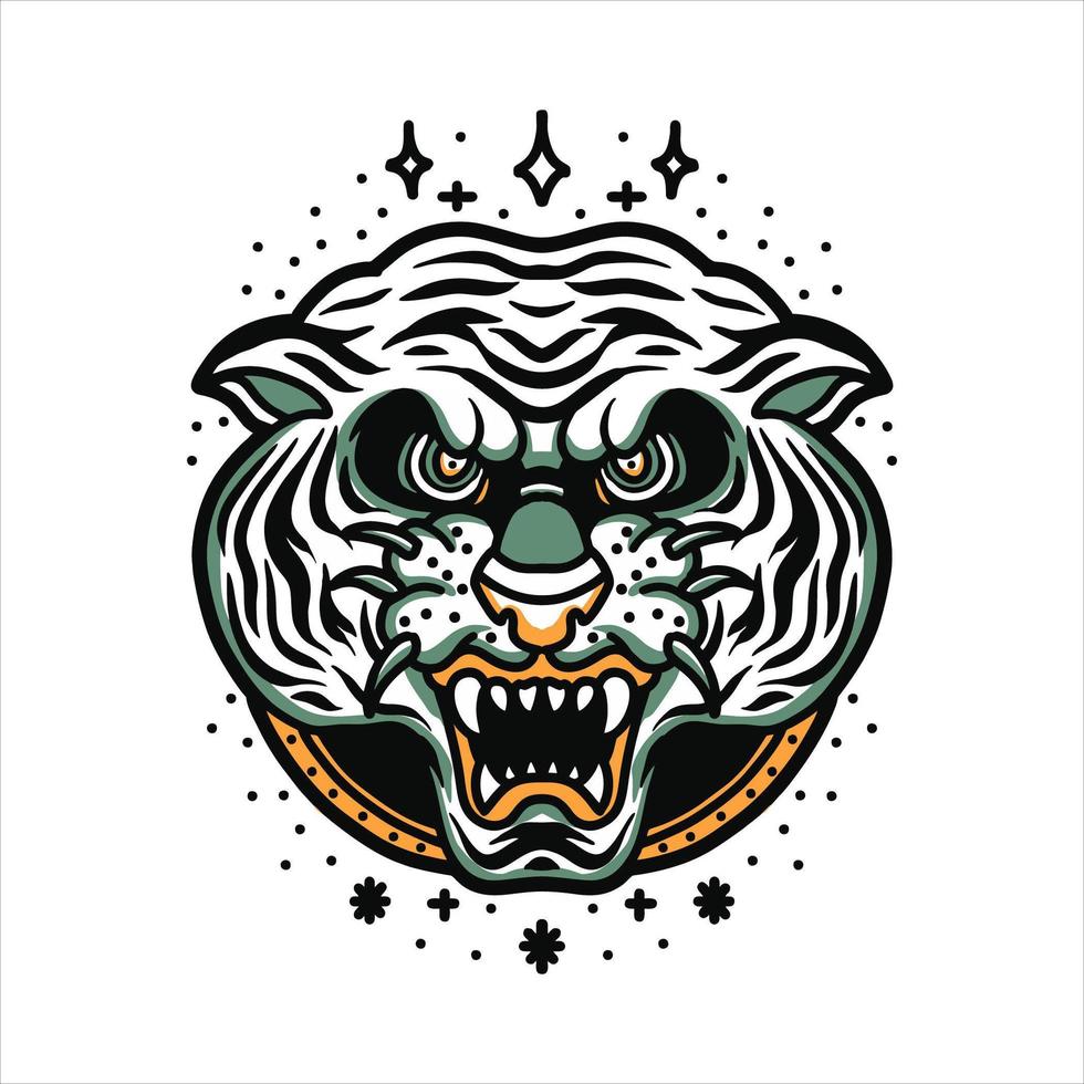 White tiger head tattoo vector