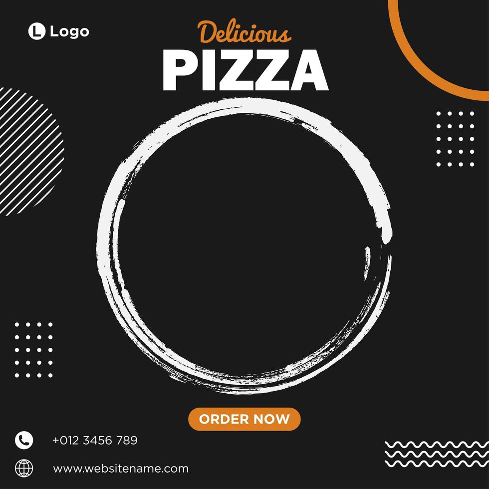 Black, white and orange delicious pizza social media template vector