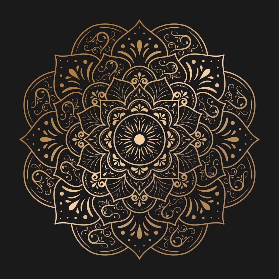 Circular gold mandala with vintage floral style vector