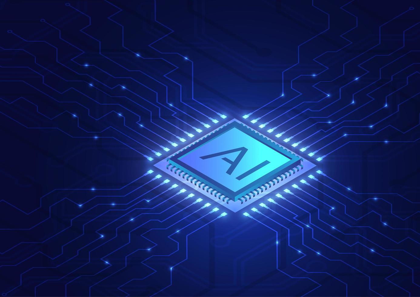 Artificial intelligence chip and network connection lines vector