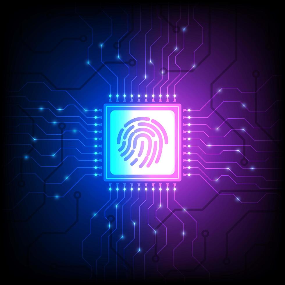 Hologram identity chip on blue and purple gradient vector