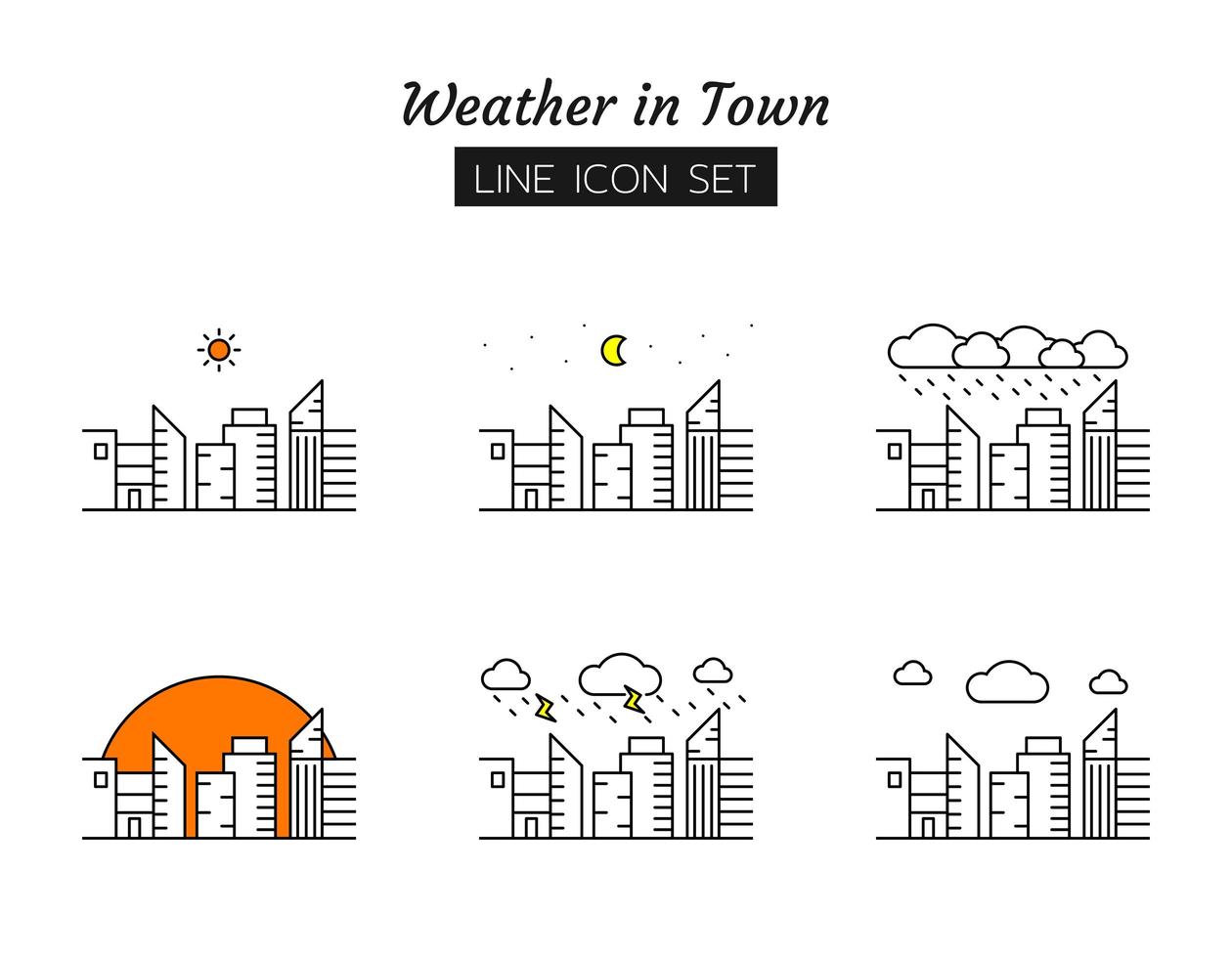 Town weather line icon symbol set vector