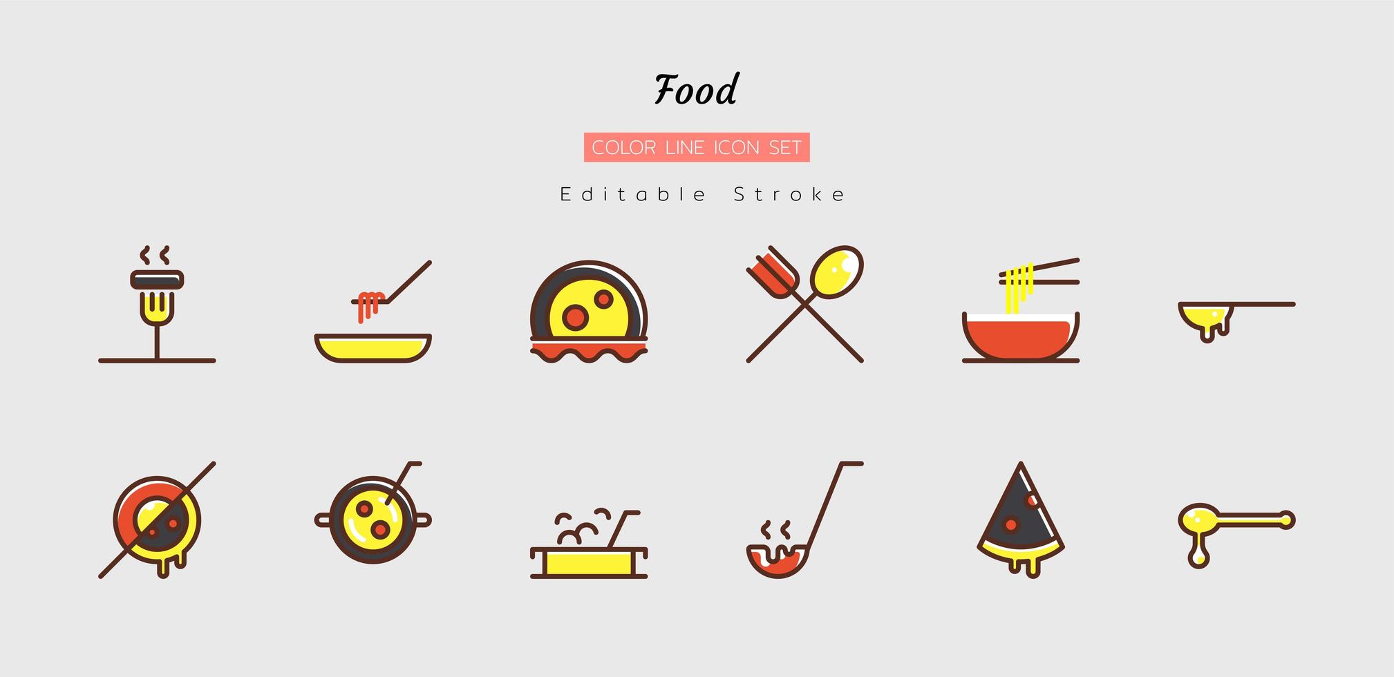 Filled color line food icon symbol set vector