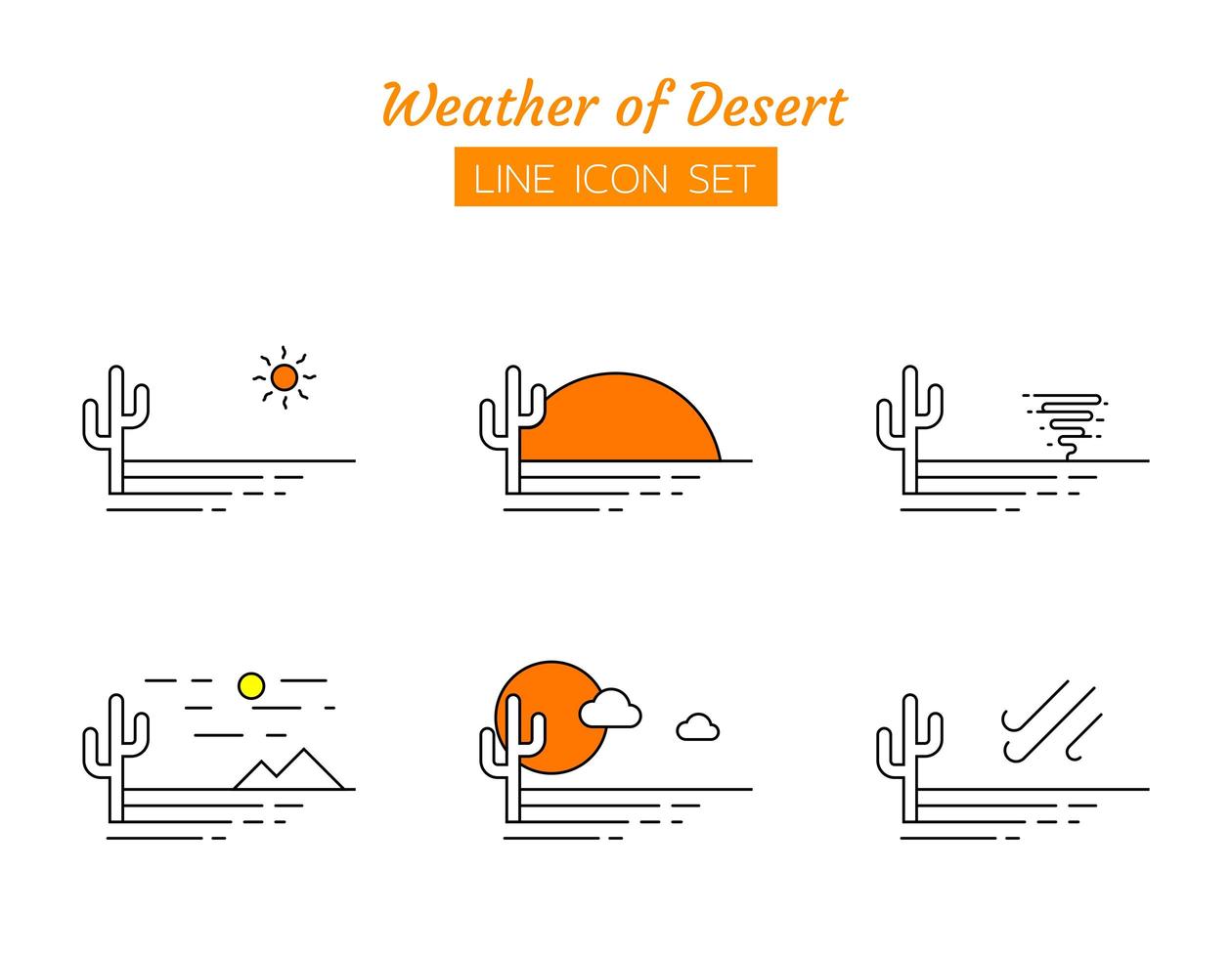 Desert weather line icon symbol set vector