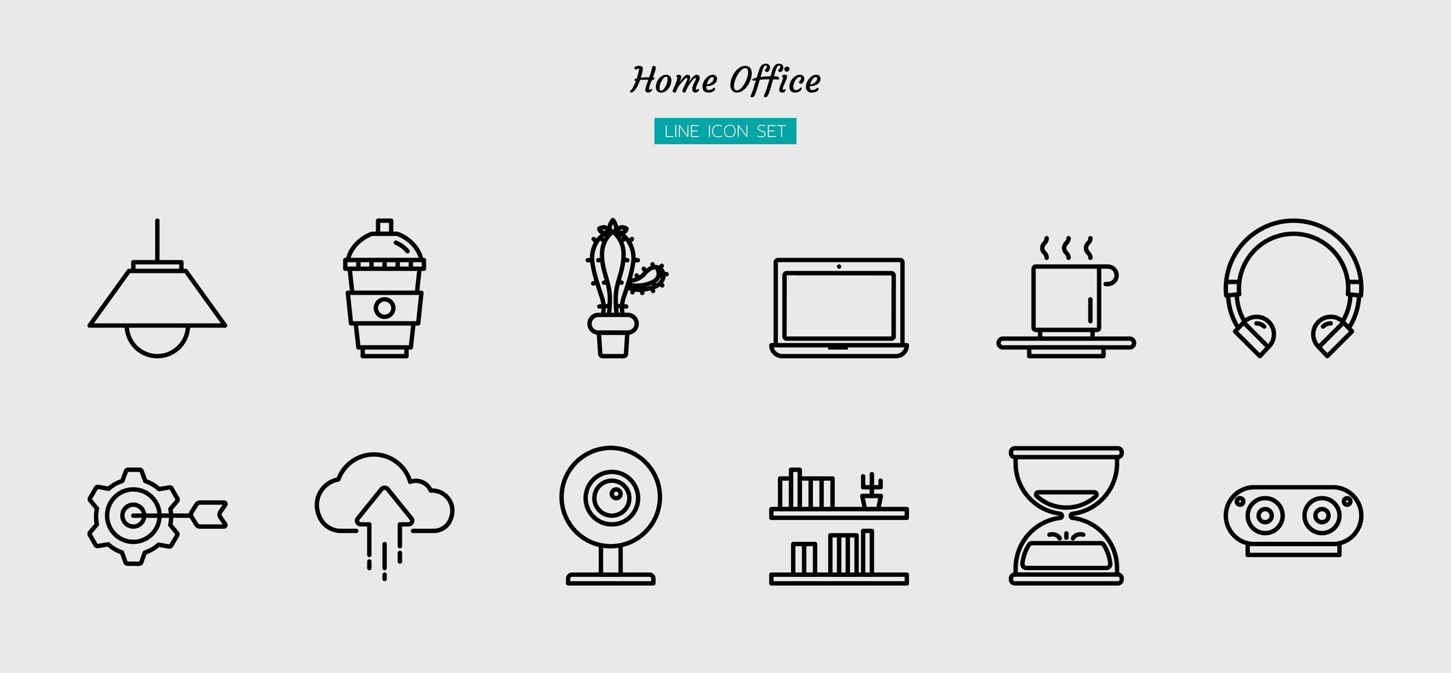 conjunto de símbolo de icono de línea negra de oficina en casa vector