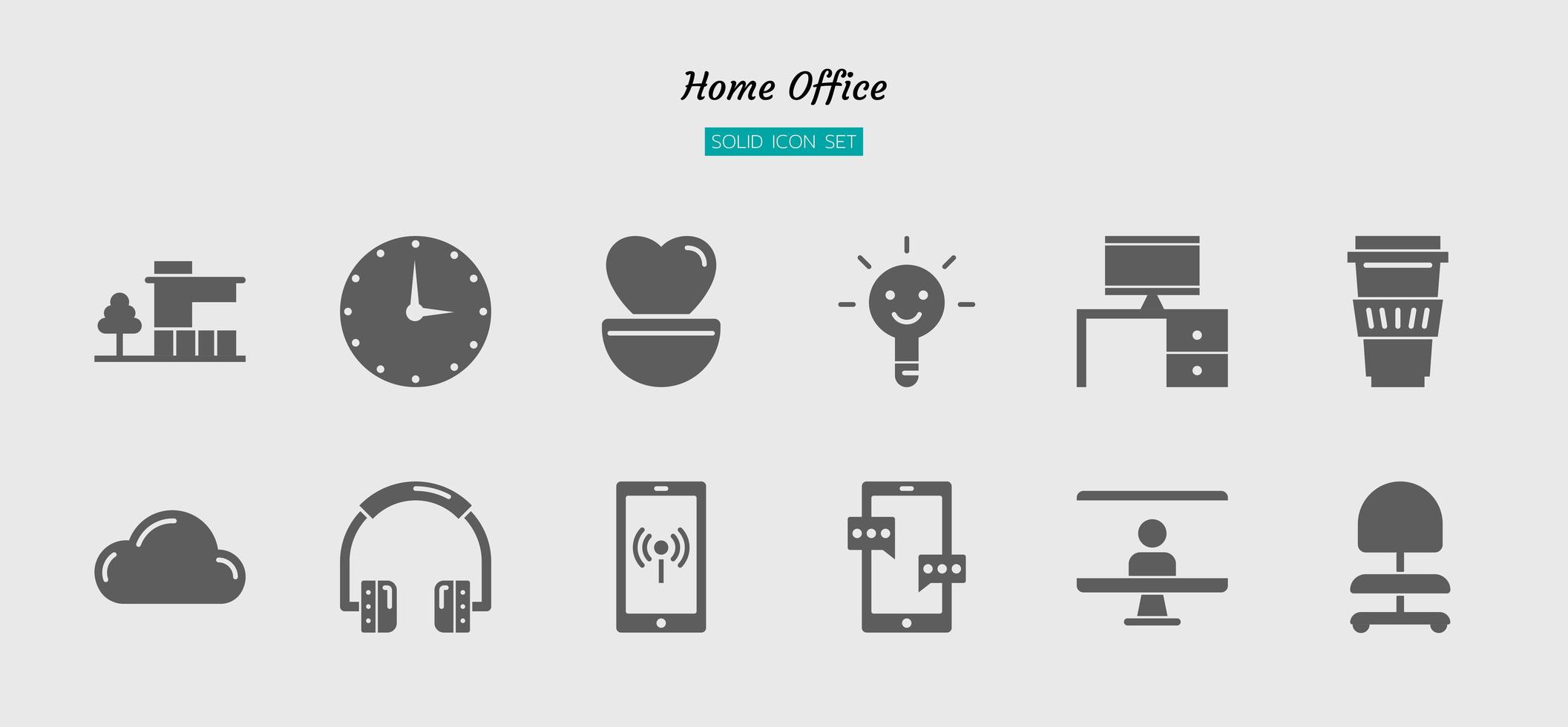 Solid icon symbol set, home office concept vector