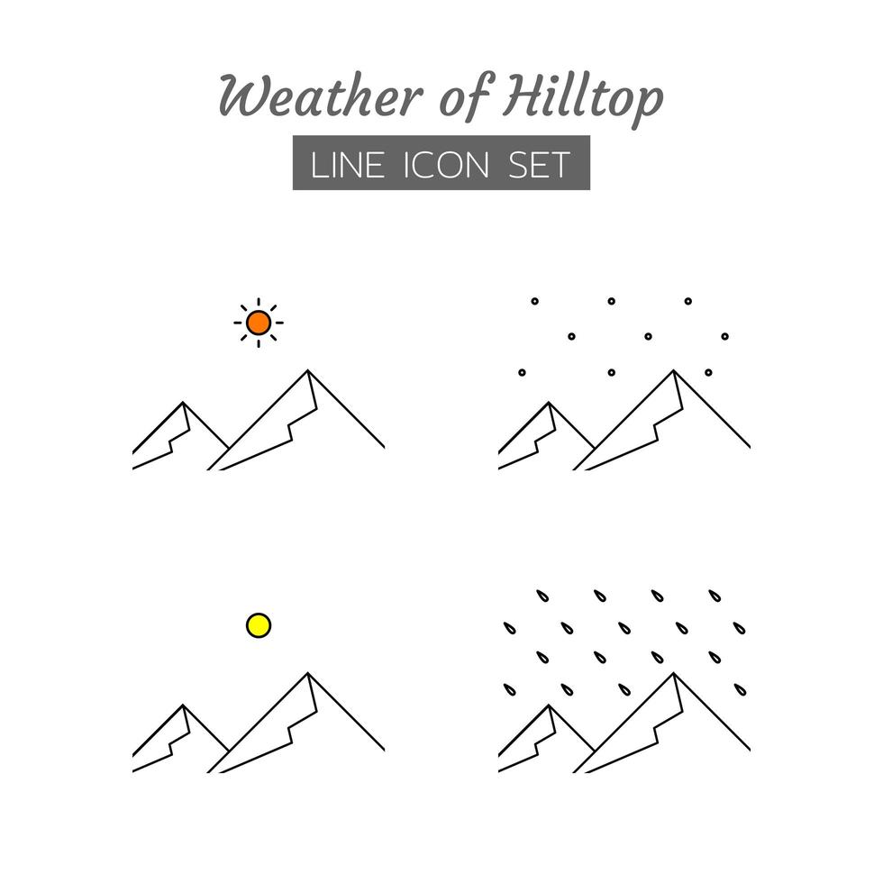 Hilltop weather line icon symbol set vector