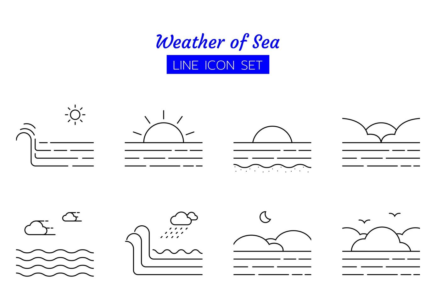 Sea weather line icon symbol set vector