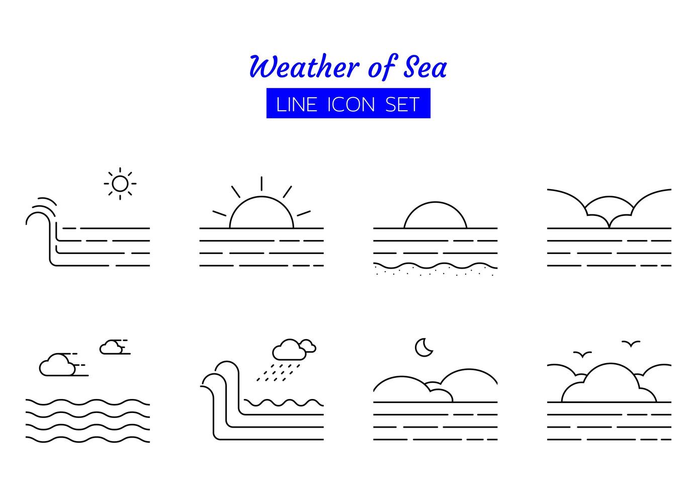 conjunto de símbolo de icono de línea de clima de mar vector