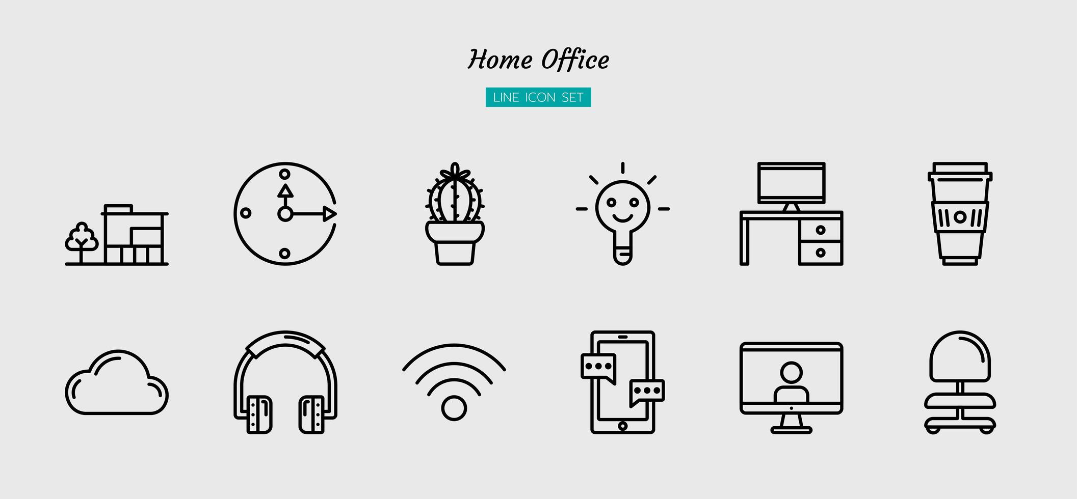 Esquema conjunto de símbolo de icono de oficina en casa vector