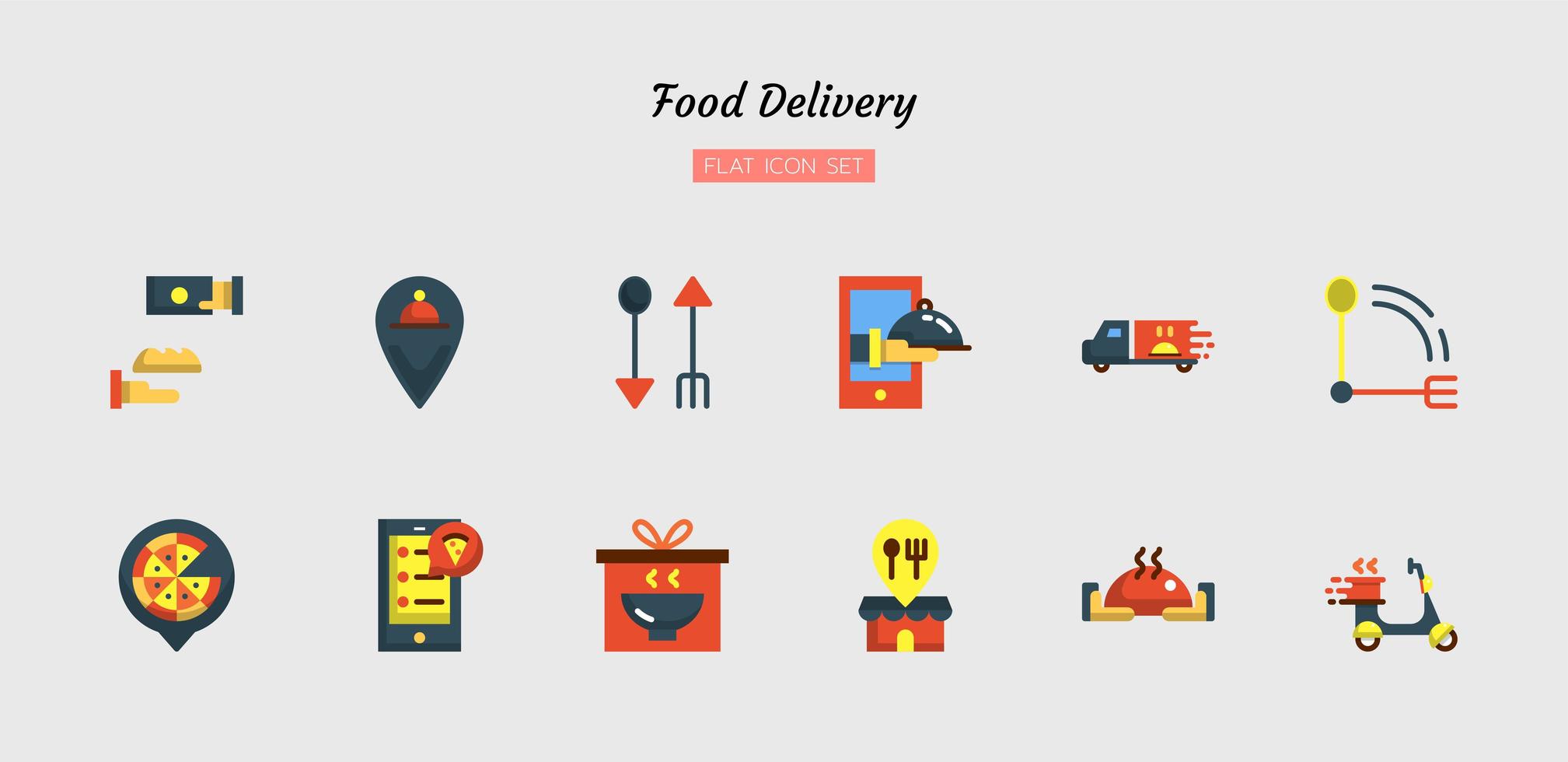 Color flat food delivery icon symbol set vector