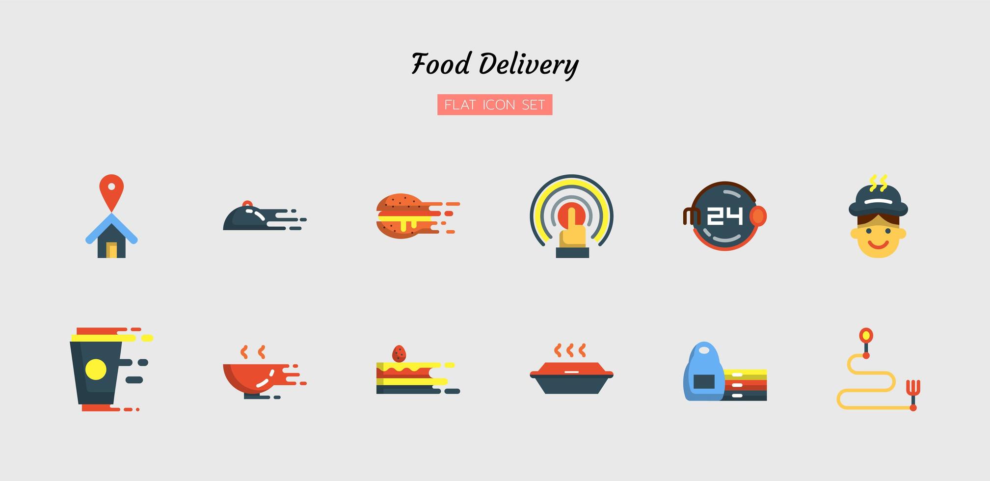 Flat food delivery icon symbol set vector