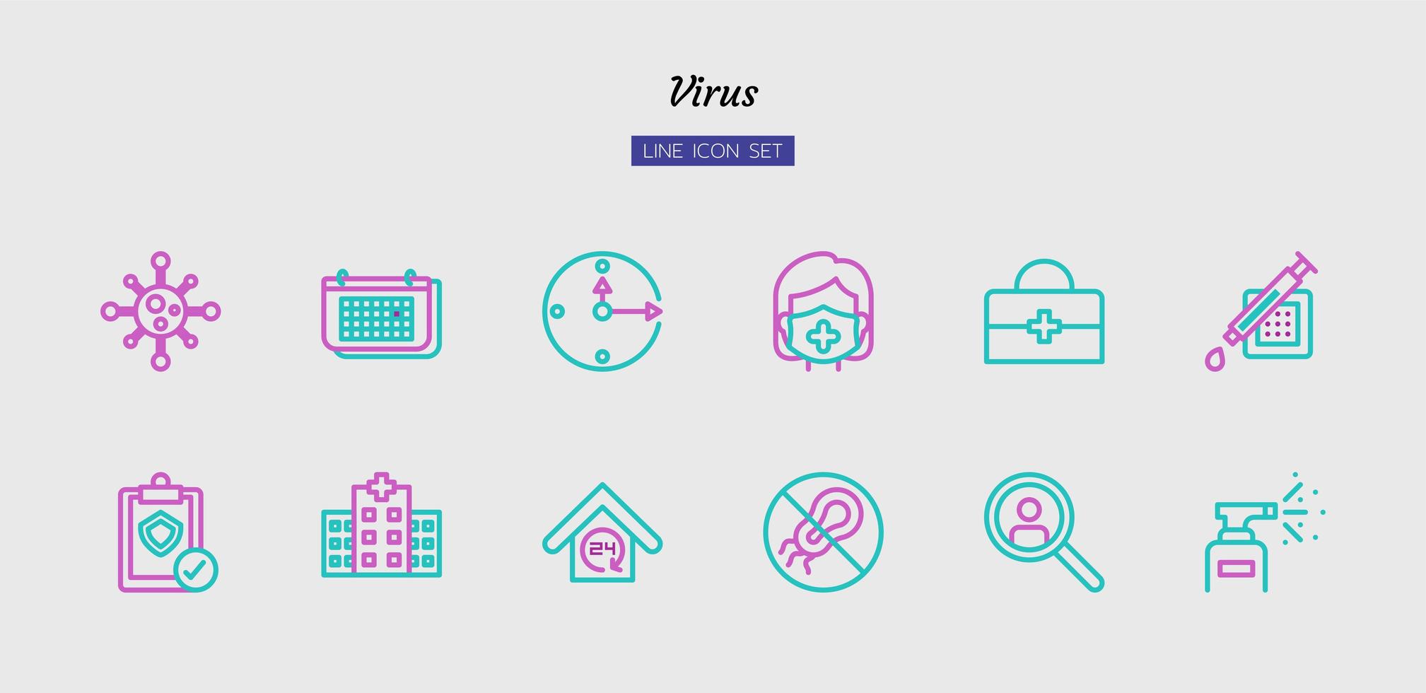 Purple and green line virus icon symbol set vector