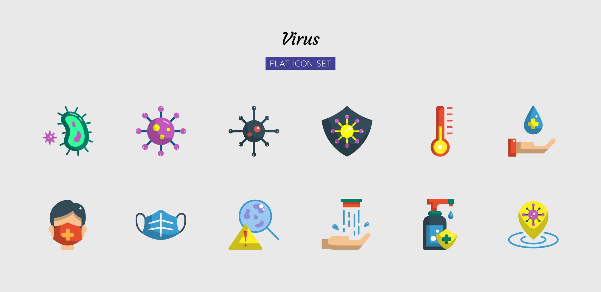 Flat virus symbol icon set vector