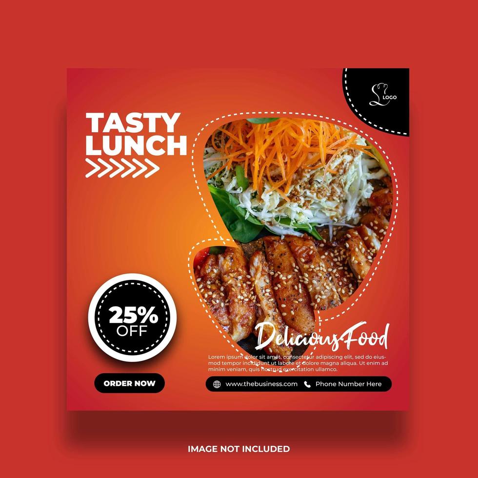 Red Orange Gradient Tasty Lunch Banner For Social Media vector