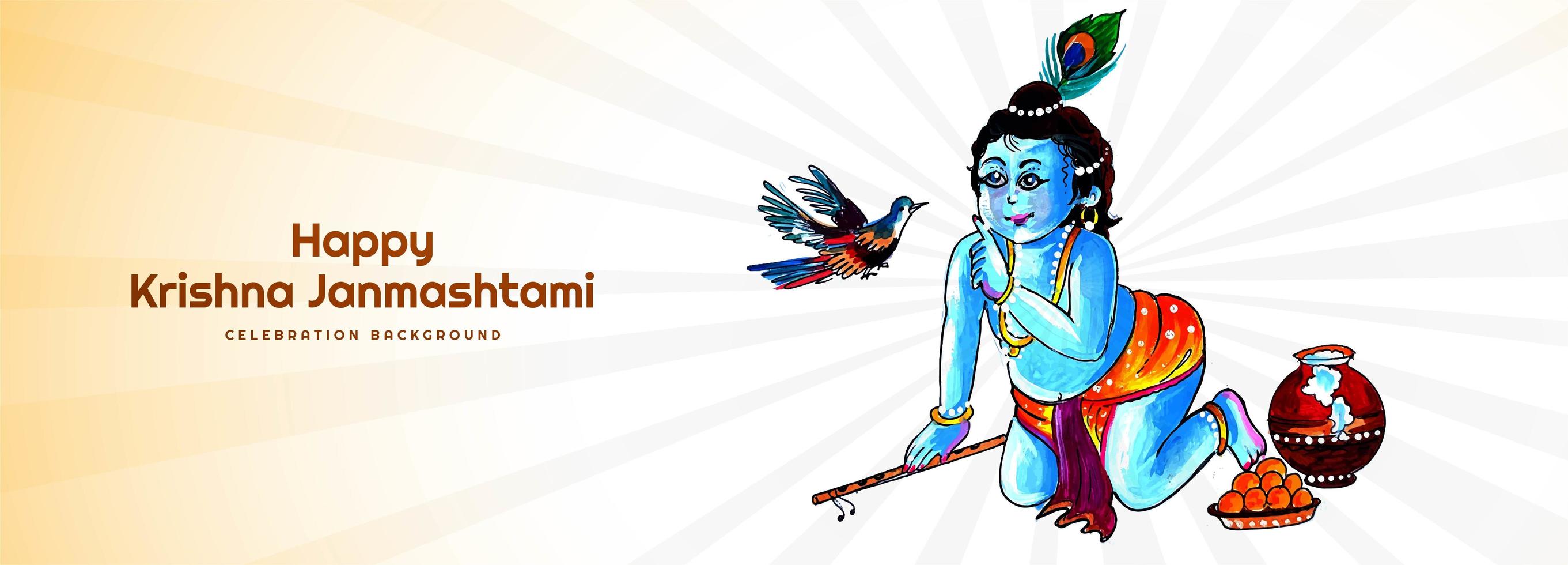 banner de tarjeta de festival de señor krishna y pájaro janmashtami vector