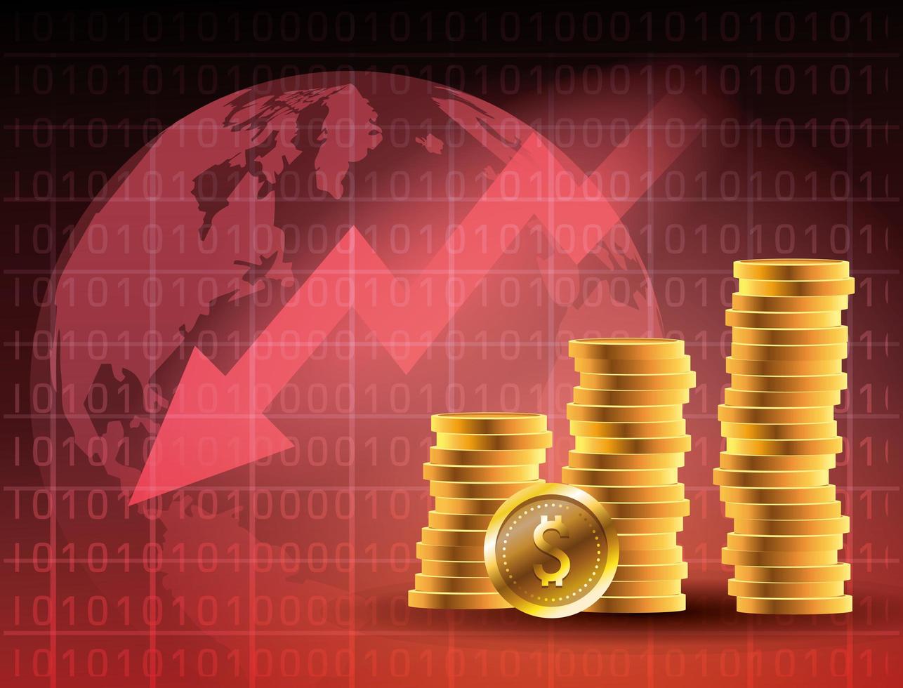 Oil price market with coins and arrow down vector