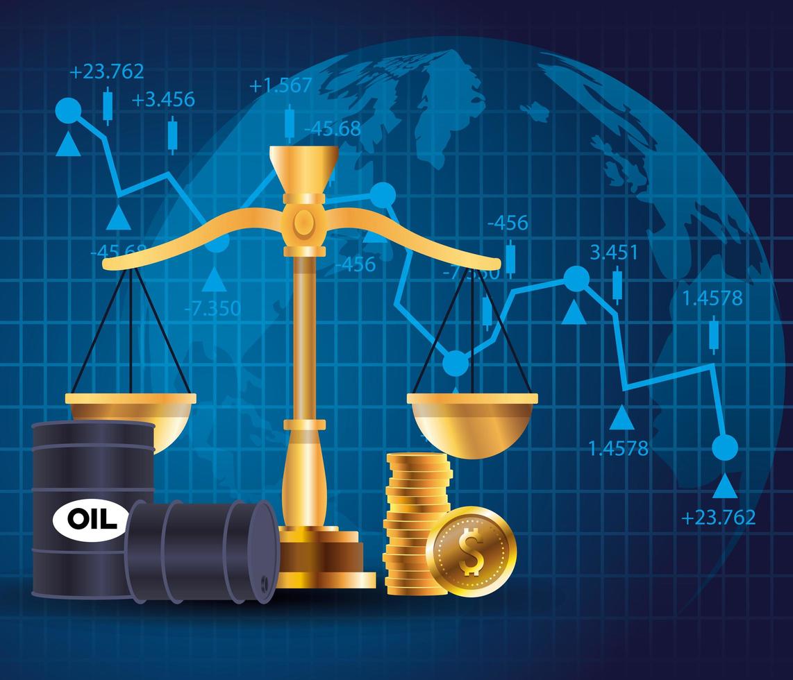 mercado de precios del petróleo con barriles y saldo vector