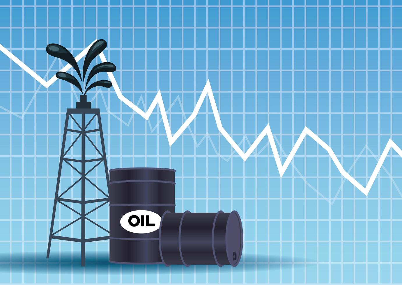 Oil price market with barrels and tower vector