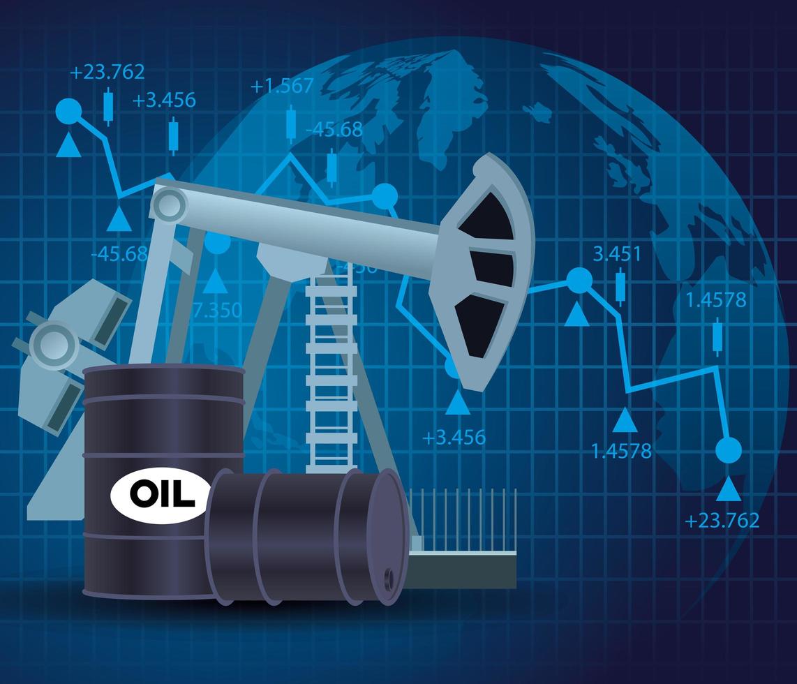 mercado de precios del petróleo con iconos de barriles vector