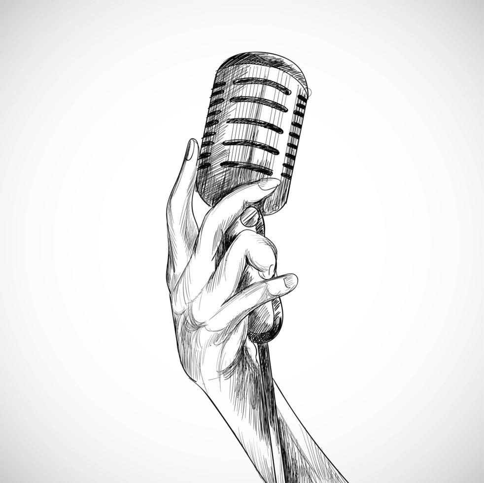 Holding Microphone Sketch White Background vector