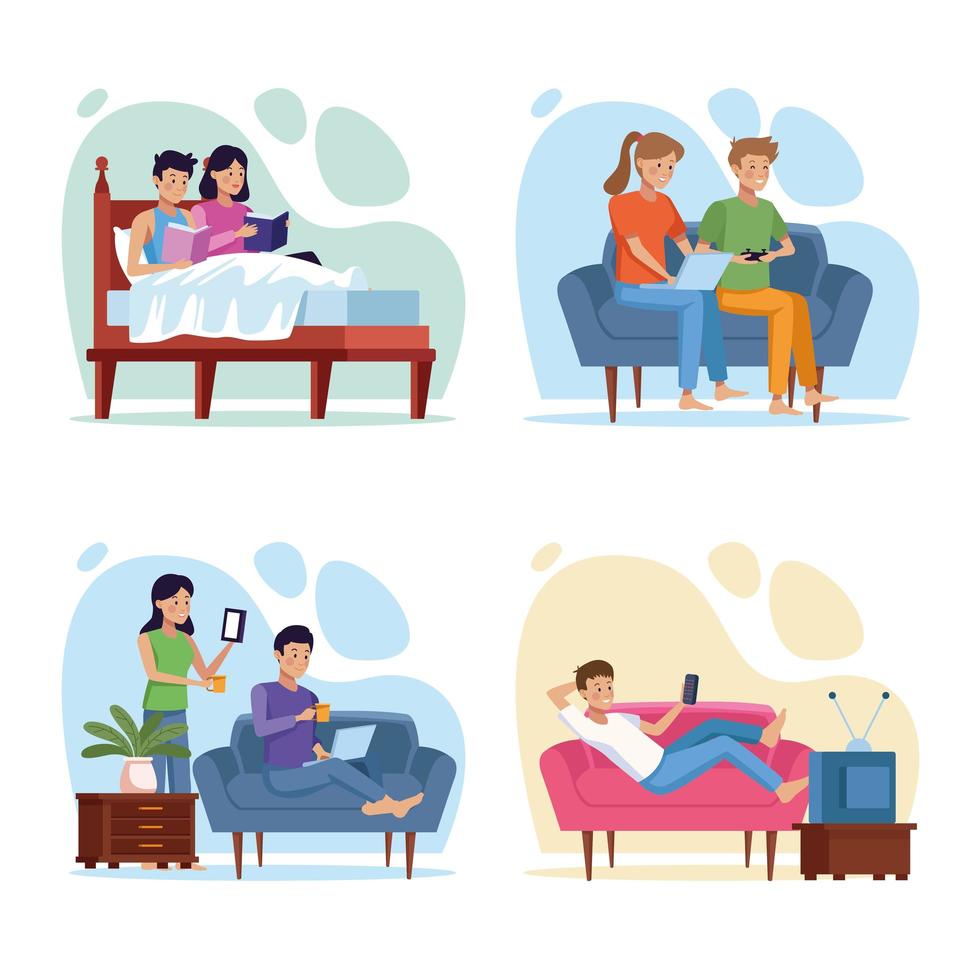 People in quarantine house places scenes vector