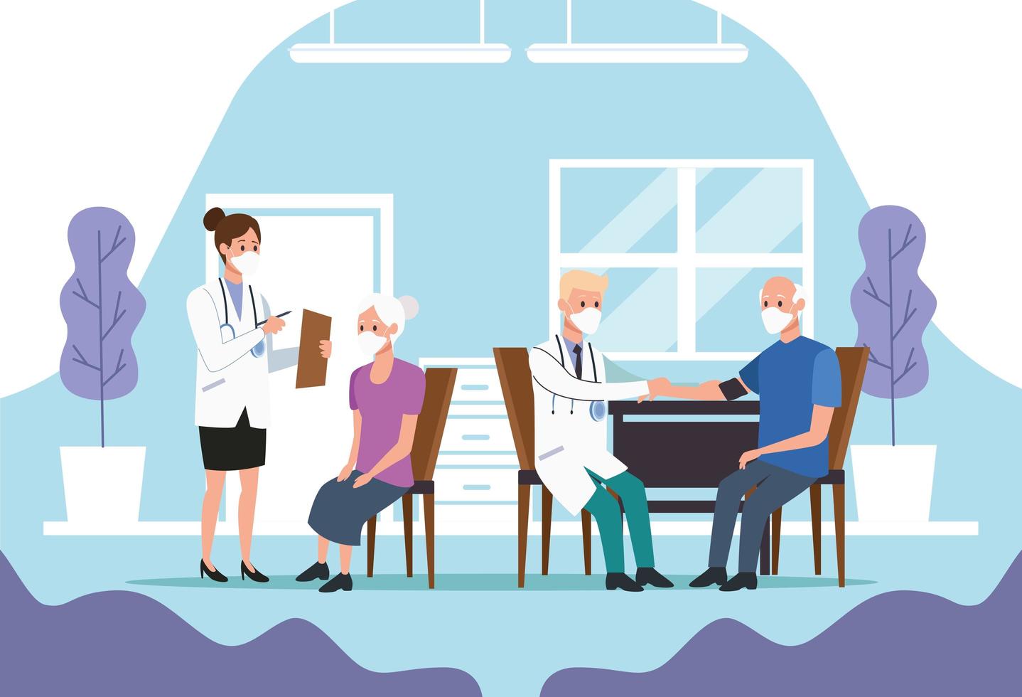 Medical staff protecting elderly people vector