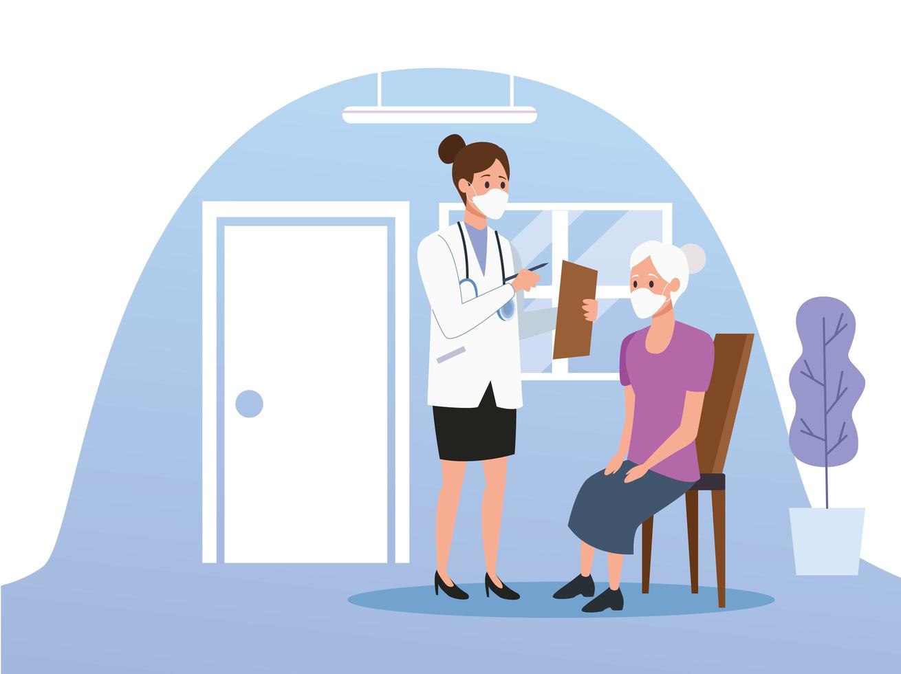 Female doctor taking care of elderly woman  vector