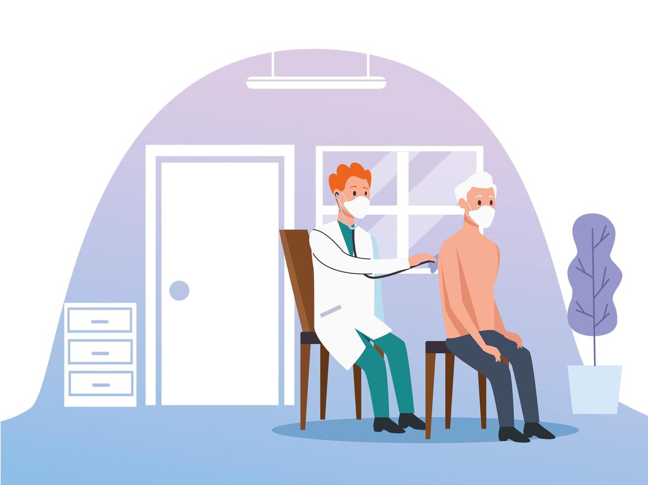 Doctor taking care of an elderly man vector