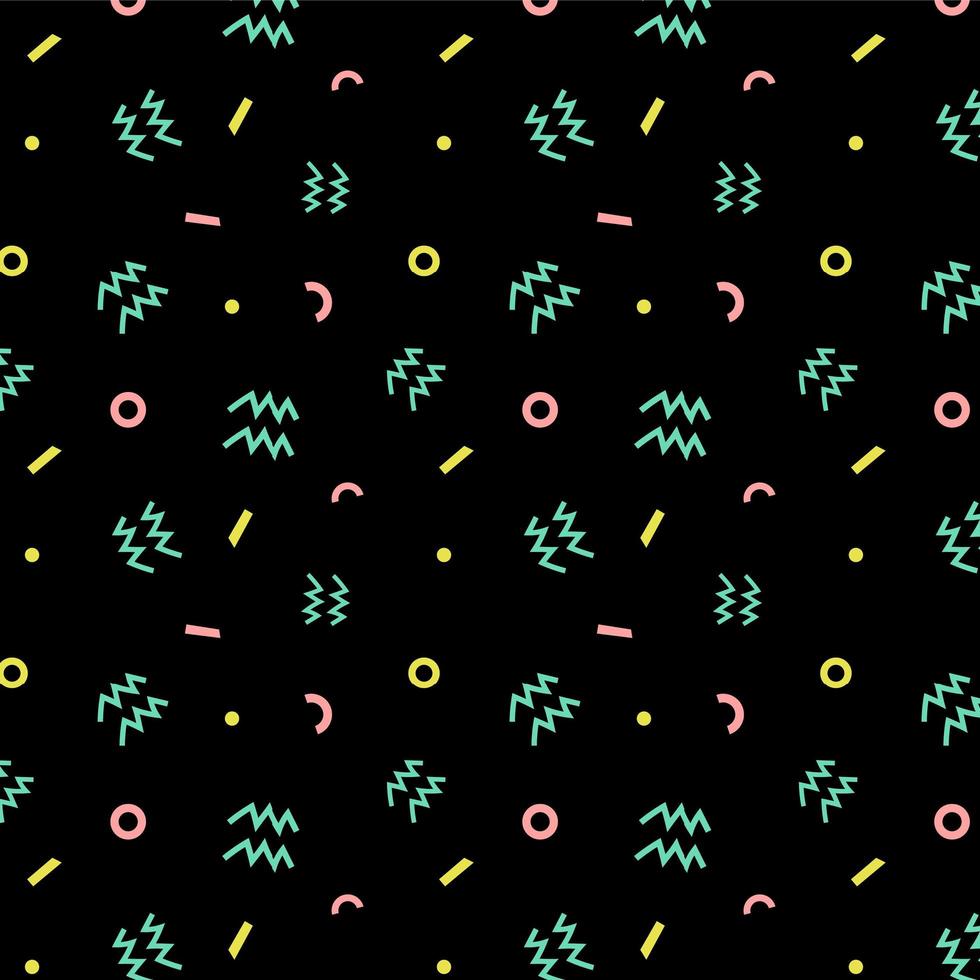 Dark Memphis Geometric Line Shapes Seamless Pattern vector