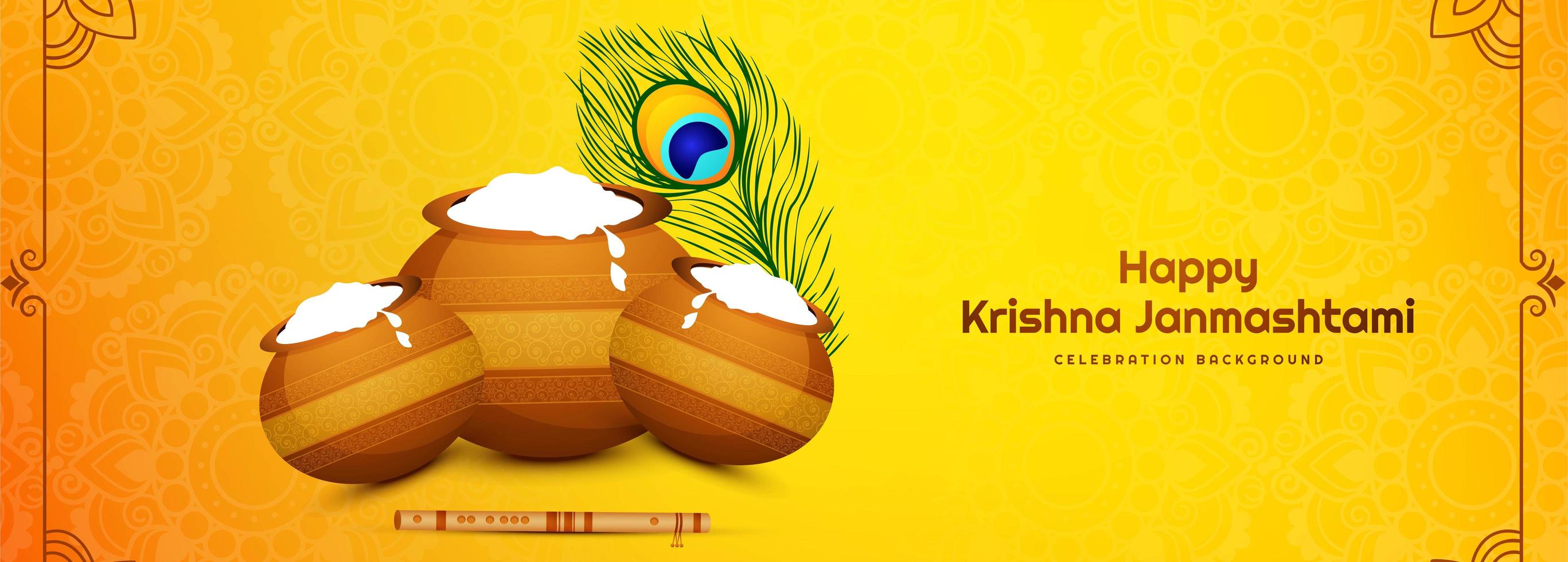 Happy Janmashtami Festival Card Banner with Pots vector