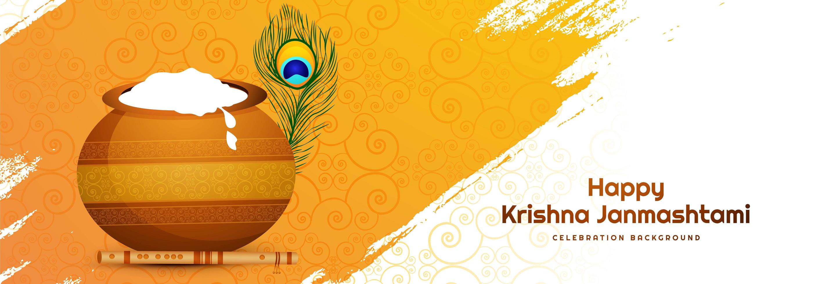 Happy Janmashtami Festival Card Banner on Yellow Paint Strokes vector