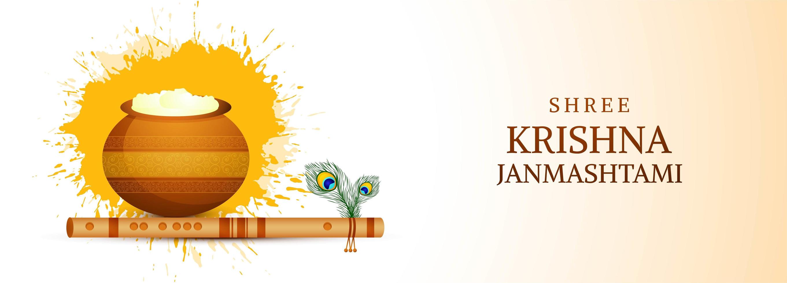 Happy Krishna Janmashtami Card Banner on Paint Splash vector