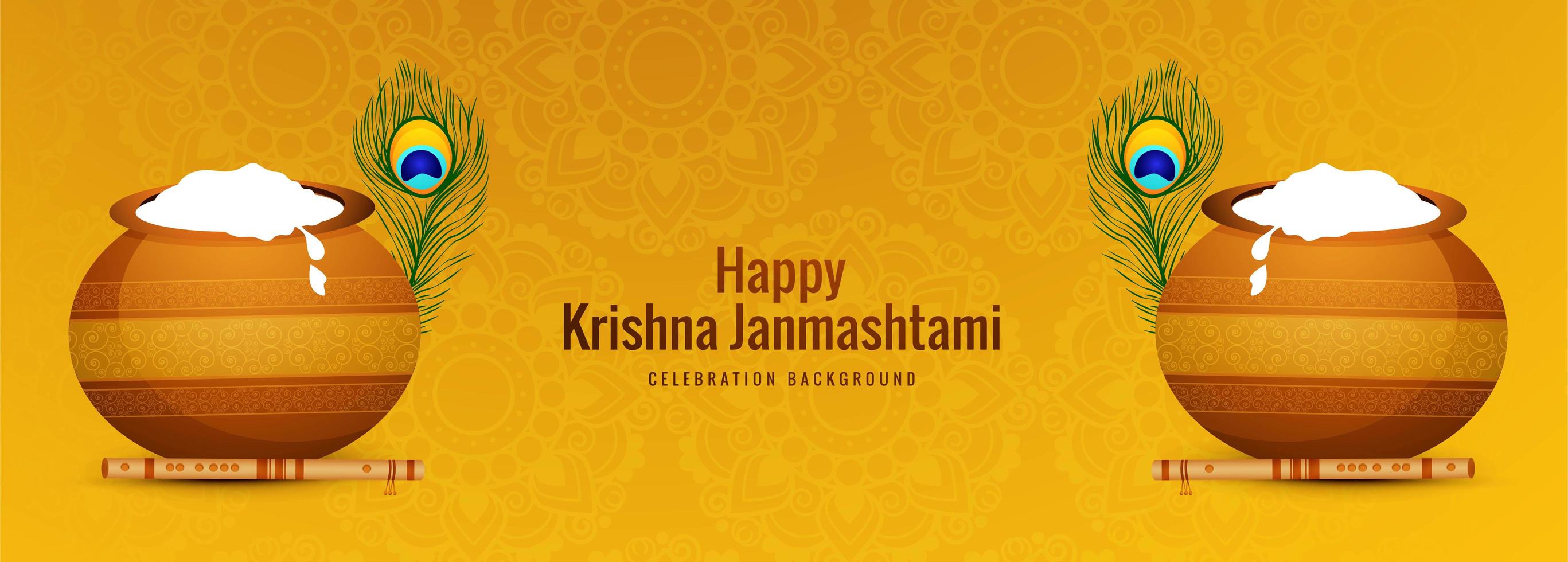 feliz celebración janmashtami tarjeta de banner religioso vector