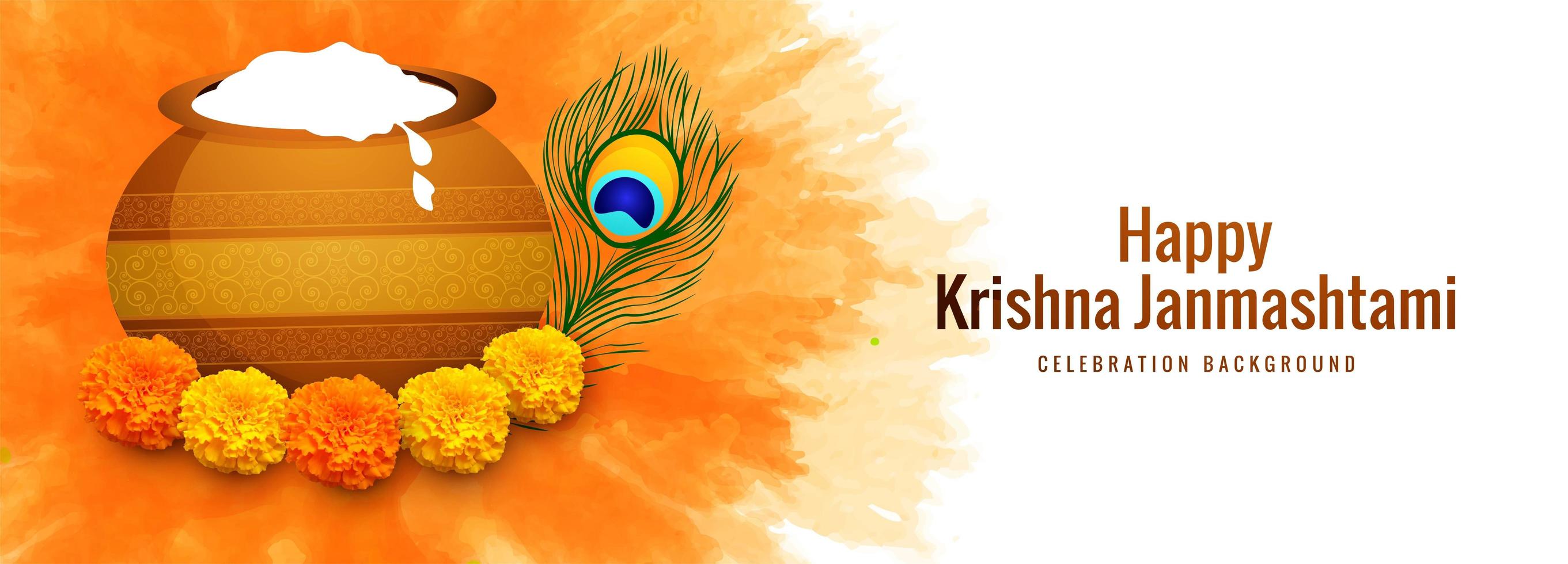 feliz celebración janmashtami tarjeta religiosa banner vector