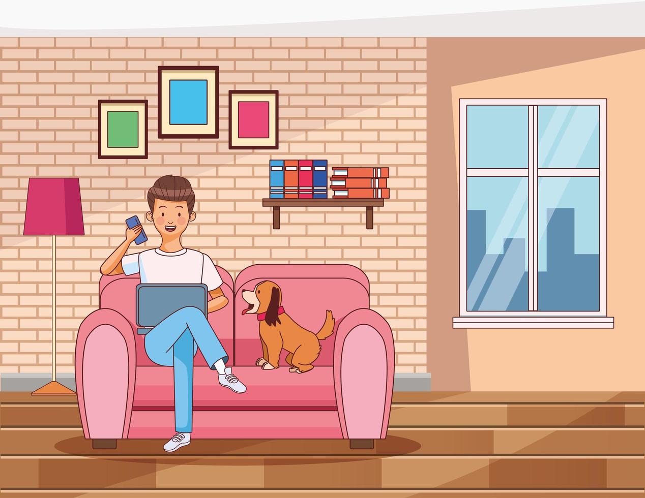Home office man with a dog vector