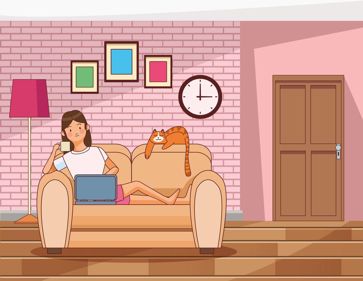 Woman working at home vector